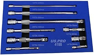 US PRO B4188 Tools 9pc Wobble Bar Extension Set 1/4 3/8 1/2 Dr, Blue