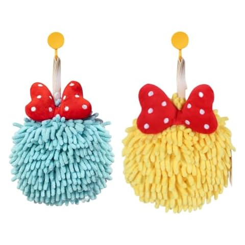 SZHYHTIKI 2 Pack Fuzzy Ball Hand Towels Soft Absorbent Chenille Towel Sets, Cute Decorative Hand Dry Towels with Hanging Loops for Kitchen Bathroom Cover