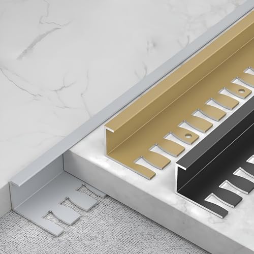 Raouoae Profilé De Bordure De Carrelage En Aluminium Anodisé, 135cm, 2 Pièces, Profilé De Finition En Forme De C, Garniture De Transition Pour Mur Et Sol, Accessoire Polyvalent Pour Rénovation Domicil