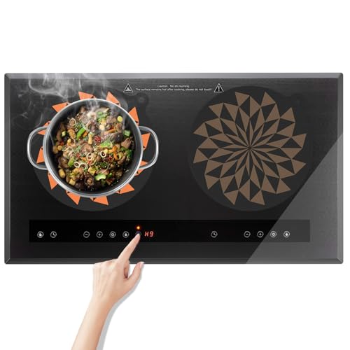 KR KITCHENRAKU 2 PCS Thermochromic Translucent Induction Cooktop Protector Mat, (Magnetic) Silicone Induction Cooktop Cover for Induction Stove (Translucent Black (Windmill), 9.5 Inch)