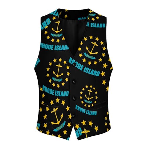 Rhode Island Flag Casual Suit Vest for Men Formal Business Dress Regular Fit Waistcoat Tuxedo3
