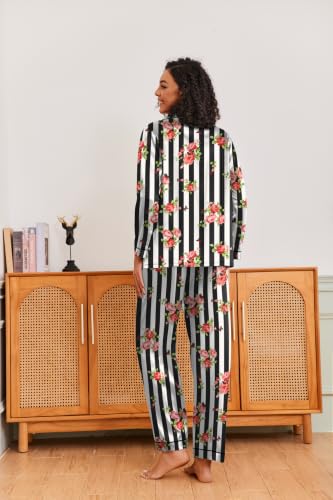 Image of Ekouaer Pajamas for Women Silk Satin Button Down Long Sleeve Pajama Sets