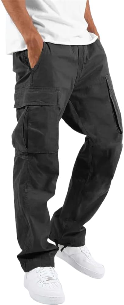 Size Mens -Pockets Trouser Spring Cargo Pants Solid Purple Casual Sweatpants