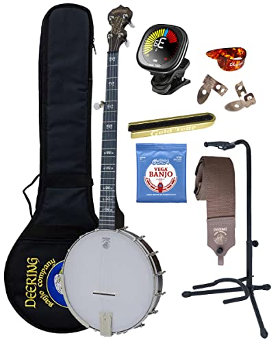 Deering Artisan Goodtime 5-String Open Back Banjo - Dark Brown Stain with 5th String Spikes, Planetary Tuners and Instrument Alley Openback Bundle