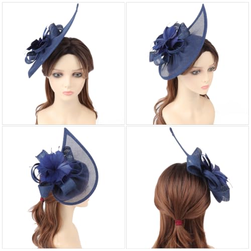 Image of DRESHOW Women Fascinator Hats Tea Party Hat Vintage Pillbox Hat Headband for Cocktail