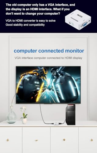 Image of VGA to HDMI, Mini HD 1080P 3.5mm Audio VGA to HDMI HD HDTV Video Converter Box Adapter VGA2HDMI for PC Laptop Dispaly Projector (VGA to HDMI)