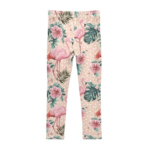 Wusikd Pink Flamingos Girls' Leggings Toddler Doodles Tropical Kids Yoga Pants Dance Active Tights 4T2