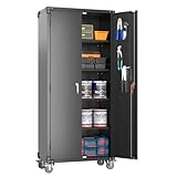 Reemoon Metal Storage Cabinet with Wheels and Pegboard, 72" Tall Rolling Steel Storage Cabinet with
