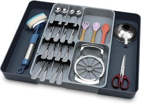 Kitwe Kitchen Drawer Organizer Tray for Cutlery Utensils and Gadgets, Expandable Adjustable Plastic Flatware Spoon Fork Storage Tray for Kitchen Gadgets Office Supplies