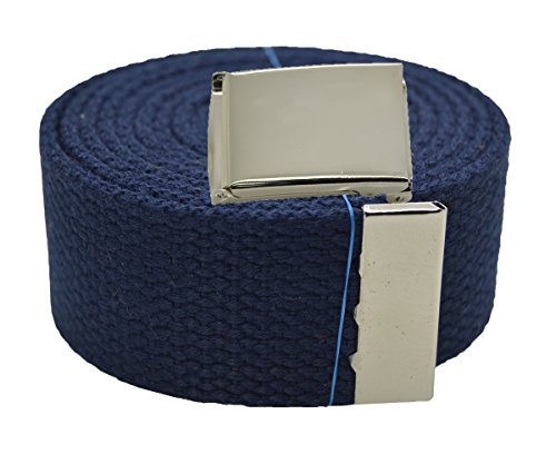 Plain Canvas Military Web Belt & Silver Flip Buckle 60 Inch
