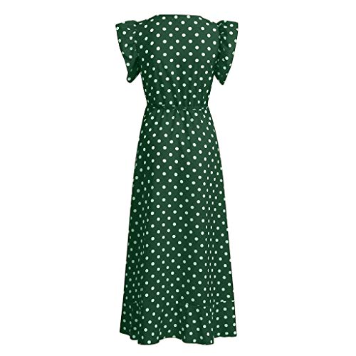 Womens Dots Boho V Neck Dress Lady Beach Summer Sundress Maxi Flowy Dress #TOP4