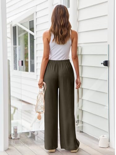 Image of LILLUSORY Women's Linen Summer Palazzo Pants Flowy Wide Leg Beach Pants with Pockets