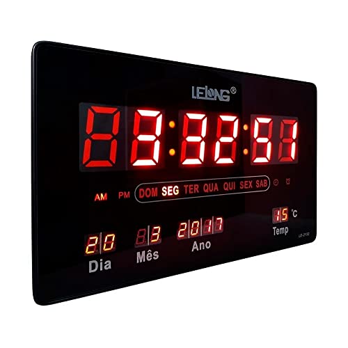 RELÓGIO de Parede LED Vermelho DIGITAL Alto Brilho com Termômetro Data e Hora 3x15x36