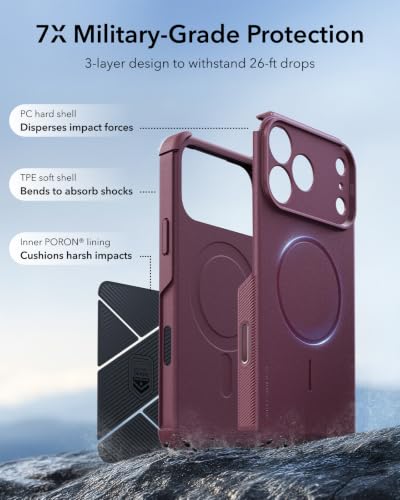 Image of ESR for iPhone 17 Pro Case, for MagSafe, Rugged, Burgundy
