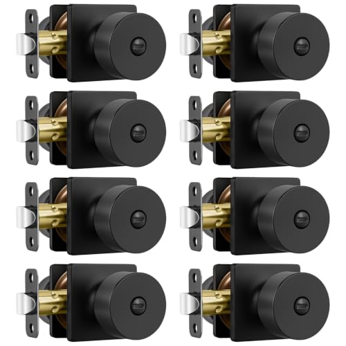 Haidms Pomos de puerta negros para interior, pomos de puerta negro mate, perilla de puerta interior negra para dormitorio y baño (paquete de 8)