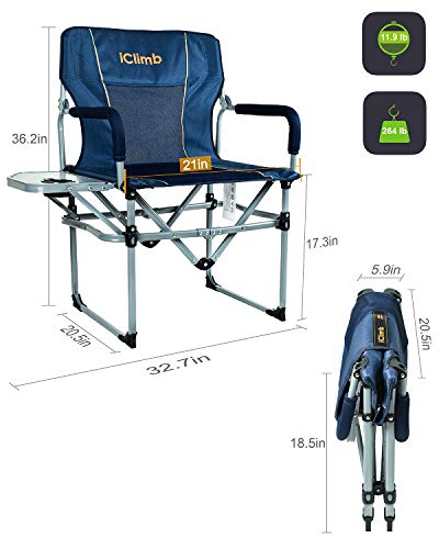 Iclimb Heavy Duty Compact Camping Folding Mesh Chair With Side Table And Handle (Navy) #TOP5