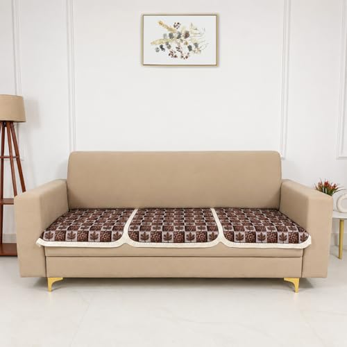 Image of Homerz Premium 'Maharaja Paradise Series' Sofa Cover | Net Fabric Sofa Cover | Washable, Anti-Dust Backed & Wrinkle Resistant Cover (Leafy Checks, 6 (3+2+1) Seater, Only Seat Cover)