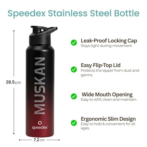 Image of Speedex Engraved Name Stainless Steel Sipper Water Bottle 1 Ltr - Customised Personalised Bottle for Kids & Adults, School, Gym, Sports, Black, Set of 1 (Black Wine, Set Of 1)