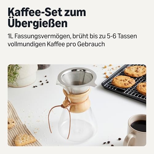 Amazon Basics Kaffeemaschine Zum Übergießen, 1L Borosilikatglas, BPA-frei, Wiederverwendbarer Edelstahlfilter