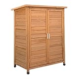 JHNKOJ Outdoor Garden Storage Cabinet, Waterproof Wooden Shed with Galvanized Roof, 2 Shelves for Yard Tool Nization, Brown Garden Tool Storage Solution