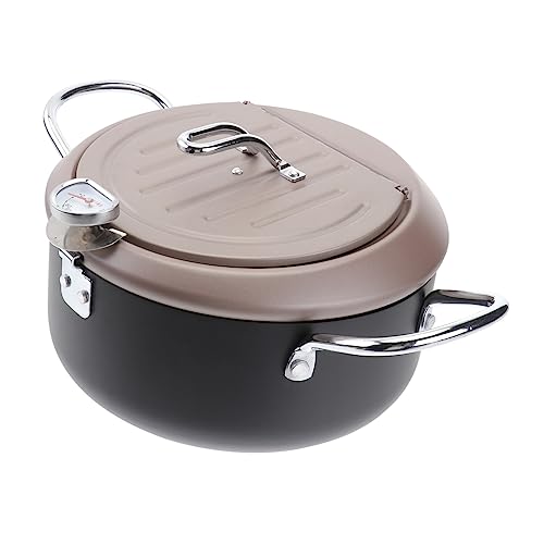 TOPPERFUN Japanese Style Fryer Pan with Thermometer Deep Frying Pot for Home Cooking Includes Oil Filter Holder Safe Oil Drainage Design for Tempura