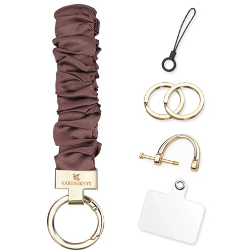 Image of Scrunchie Keychain Wristlet, Key Chain for Car Keys with D Ring, Stretchy Phone Charms with Tether Tab for Women.