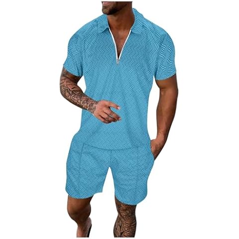 YWASYA men's sweatsuits,vacation outfits for men,Men Short Sets Outfits 2 Piece Casual Short Sleeve Golf Polo Shirts for Men and Shorts Beach Outfits Men's Tracksuits Cover