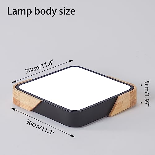 Lufun Modern Led Ceiling Lights 30W,Square Wood Flush Mount Ceiling Light Fixture For Bedroom Living Room Dining Room Kitchen Hall Stairwells,12 Inch,Black,Cool White,6500K #TOP1