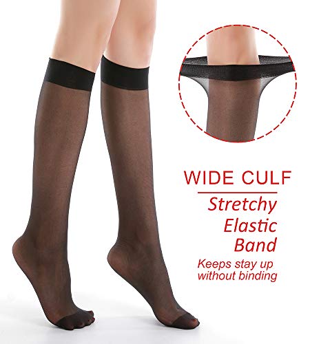 G&Y 9 Pairs Knee High Pantyhose With Reinforced Toe - 20D Nylon Stockings For Women,Black #TOP2