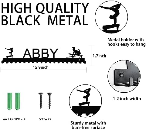 Goutoports Personalized Medal Hanger Display Trophy Shelf - Sports Medal Display Rack with Hook -Custom Text Color and Images for Athletes - Can Hang More Than 60 Medals - Black - Mixed Patterns - 3