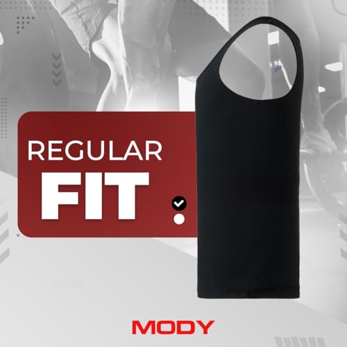 Mody Camiseta regata masculina canelada, gola redonda de algodão, camiseta branca de algodão, sem et