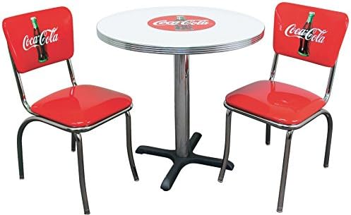 Vitro Seating Products CCTC Coca-Cola Dinette Furniture Set with 30" Round Table and 2 Bullseye Chair Set, Red and White (Pack of 3)