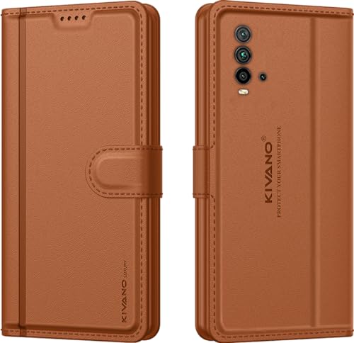 Image of KIVANO LUXE Compatible for Redmi 9 Power Luxury Handmade Leather Magnetic Flip Folio Case | Card Holder & Kickstand | Slim Protective Cover | Unisex - Brown