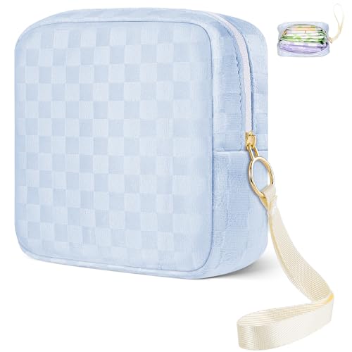 Likesing 5.3" Period Bag Pouch, Checkered Tampon Holder for Purse-Blue