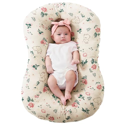 Image of FUNUPUP Muslin Baby Lounger Cover Compatible with Snuggle Me Lounger, Infant Lounger Pillow Cover for Newborn, Removable Newborn Lounger Cover for Boys and Girls, Only Cover, Pink Flower