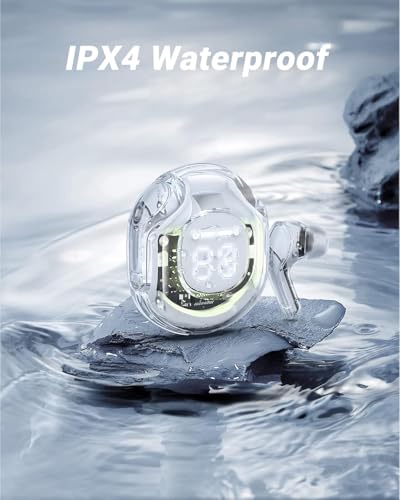 Clear Beat Cuffie Auricolari Wireless Bluetooth 5.3, Design Trasparente, Suono Cristallino, Impermeabili IPX4, Custodia con Ricarica Smartphone, Microfono Integrato, Autonomia 2-3 Ore, USB-C (Verde)