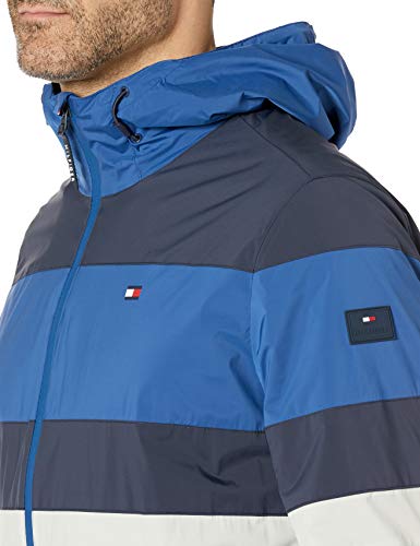 Tommy Hilfiger Men's Lightweight Active Water Resistant Hooded Rain Jacket, Royal Blue/Ice/Navy Multi, Medium #TOP2