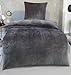 Produktbild DreamHome Winter Wende Plüsch Bettwäsche 135x200 Nicky-Teddy Cashmere Touch Coral Fleece Bettdezug + Kissenbezug 80x80, Farbe:Grau