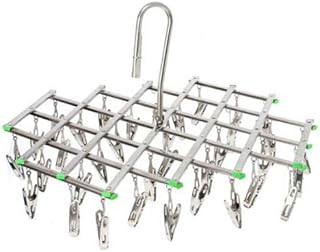 Stainless Steel 35 Clips Drying Rack, Space Saver Hanger,Smart Hook Design Avoid Blowing Away, Drying Pegs for Socks, Towels, Underwear, Scarves, Shirt or Small Size Clothes