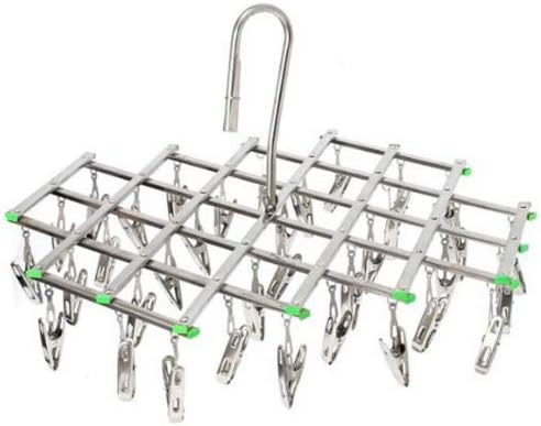 Stainless Steel 35 Clips Drying Rack, Space Saver Hanger,Smart Hook Design Avoid Blowing Away, Drying Pegs for Socks, Towels, Underwear, Scarves, Shirt or Small Size Clothes