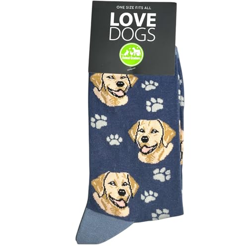 Animal Crackers 'Love Dogs' GOLDEN LABRADOR Dog Breed Socks, plush 80% cotton fabric, Men's or Women's sizes (UK, Alpha, One Size, Regular, Regular, Men's, Blue)