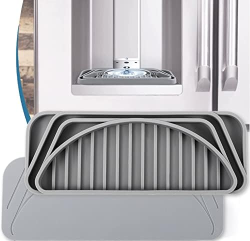 Refrigerator Drip Catcher Tray,Hapoyxm Non-slip Cuttable fridge water Dispenser Drip Tray,Fridge Spills Silicone Water Pad Catch Basin for Ge,Whirlpool,Samsung Refrigerator Water& Ice Dispenser(Grey)