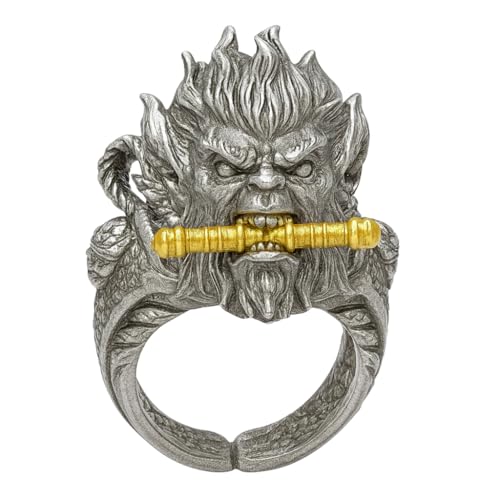 Bague punk réglable homme en argent massif motif flamme et cuivre vintage