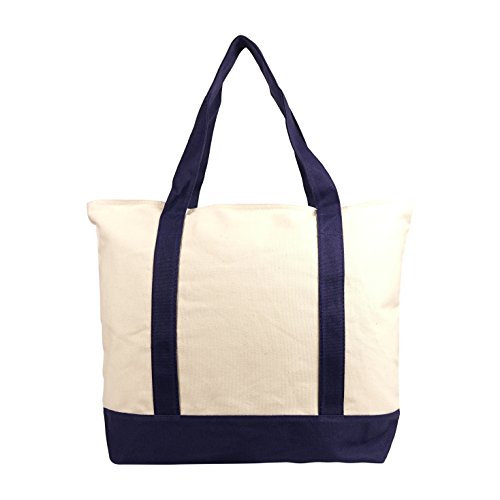 22" x 16" 12 Oz Cotton Canvas Boat, Grocery & Beach Bag (Tote) Natural/Navy3