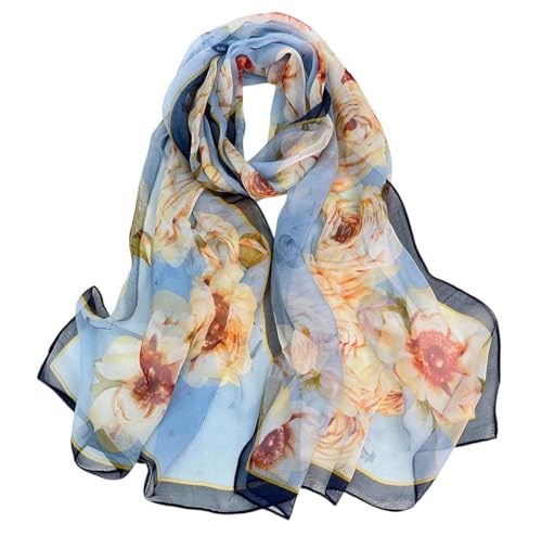 Xyueanlo Scarfs for Women Lightweight Fashion Floral Printed Scarves Neck Scarf Sunscreen Wraps Shawls (Rose Blue)