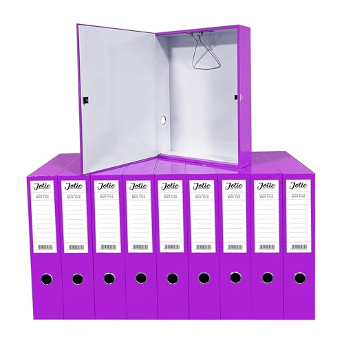 Box File with Lockspring Ring Pull & Catch Glossy Finish 75mm Spine Ideal Document Organiser for Office School Paperwork Storage Foolscap Box Files Pack of 10 (Purple)