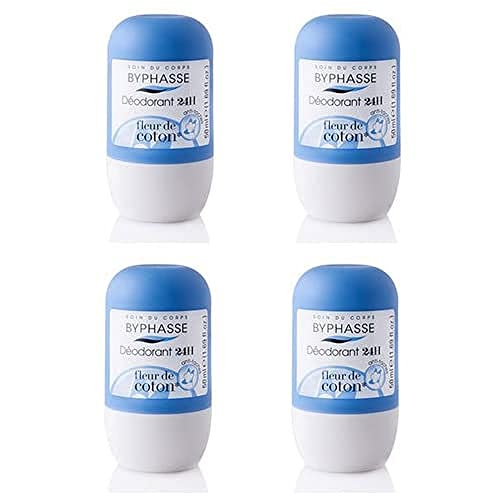 Byphasse – Roll-On Deodorant 24 Hours Cotton flower (Pack of 4) – 50ml/1.7oz – All Skin Types
