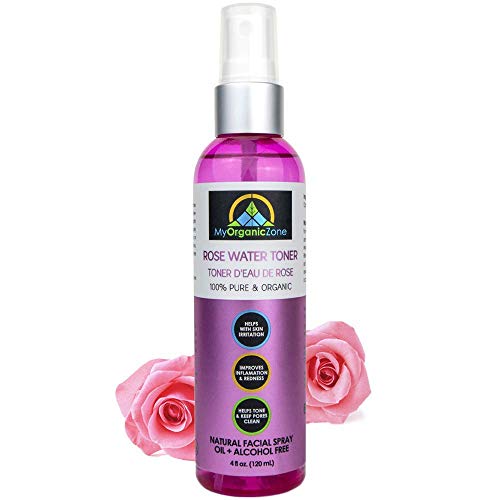 Rose Water Toner for Skin, Face & Hair, Pure Moroccan Rosewater Distilled from Rosa Damascena, Natural Organic Mist for Hydrating Benefits, Dry Skin, Tenderness and Redness (4 fl.oz./120 ml)