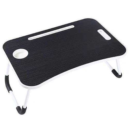 Cmy Black Classic Laptop Bed Table,Notebook Table Dorm Desk,Portable Lap Desk,Notebook Table Dorm Desk With Foldable Legs & Cup Slot,For Eating Breakfast,Reading,Watching Movie On Bed/Sofa(60 X 40Cm) (Black Classic)