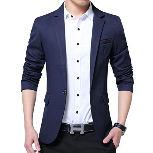 Lu's Chic Men's Business Sport Coat Long Sleeved Blazer Fitted Pocket Button Fall Blazer Jacket